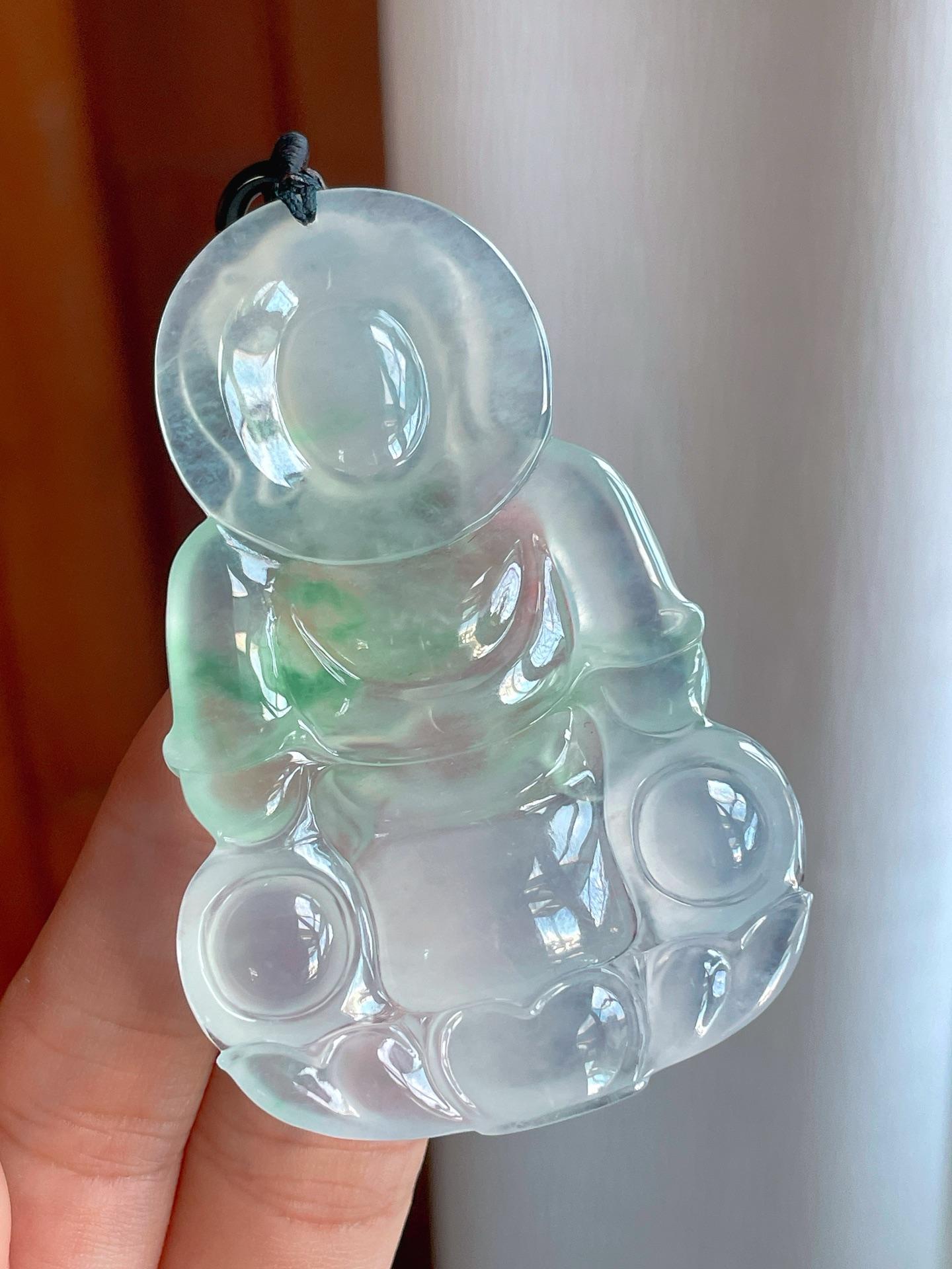 冰种飘绿花翡翠观音（yc257268）