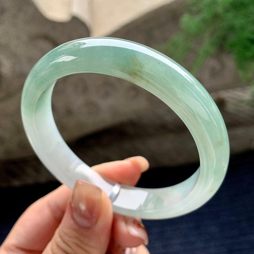 细糯种油青半山水正圈平安镯 57.4圈口 天然缅甸A货翡翠（yc358886）
