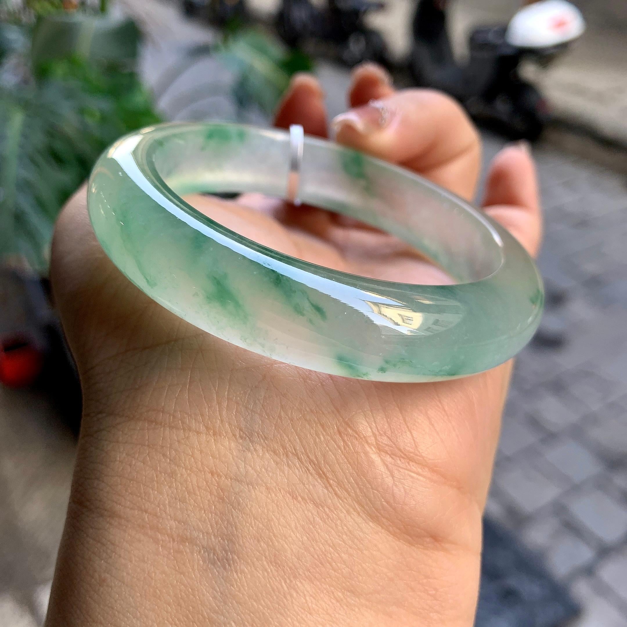 冰种飘花平安镯（55mm）（yc292635）