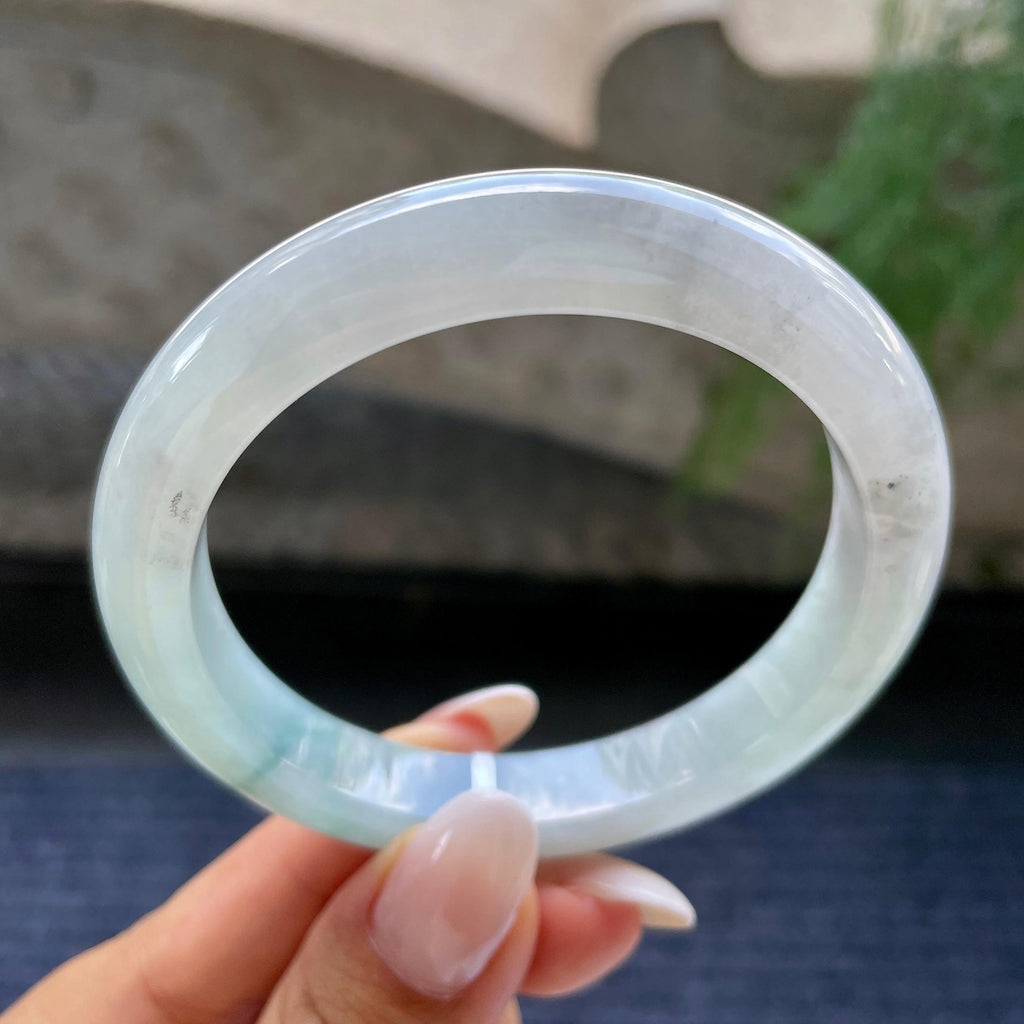 细糯种飘花正圈平安镯    57.3圈     天然缅甸A货翡翠（yc408835）
