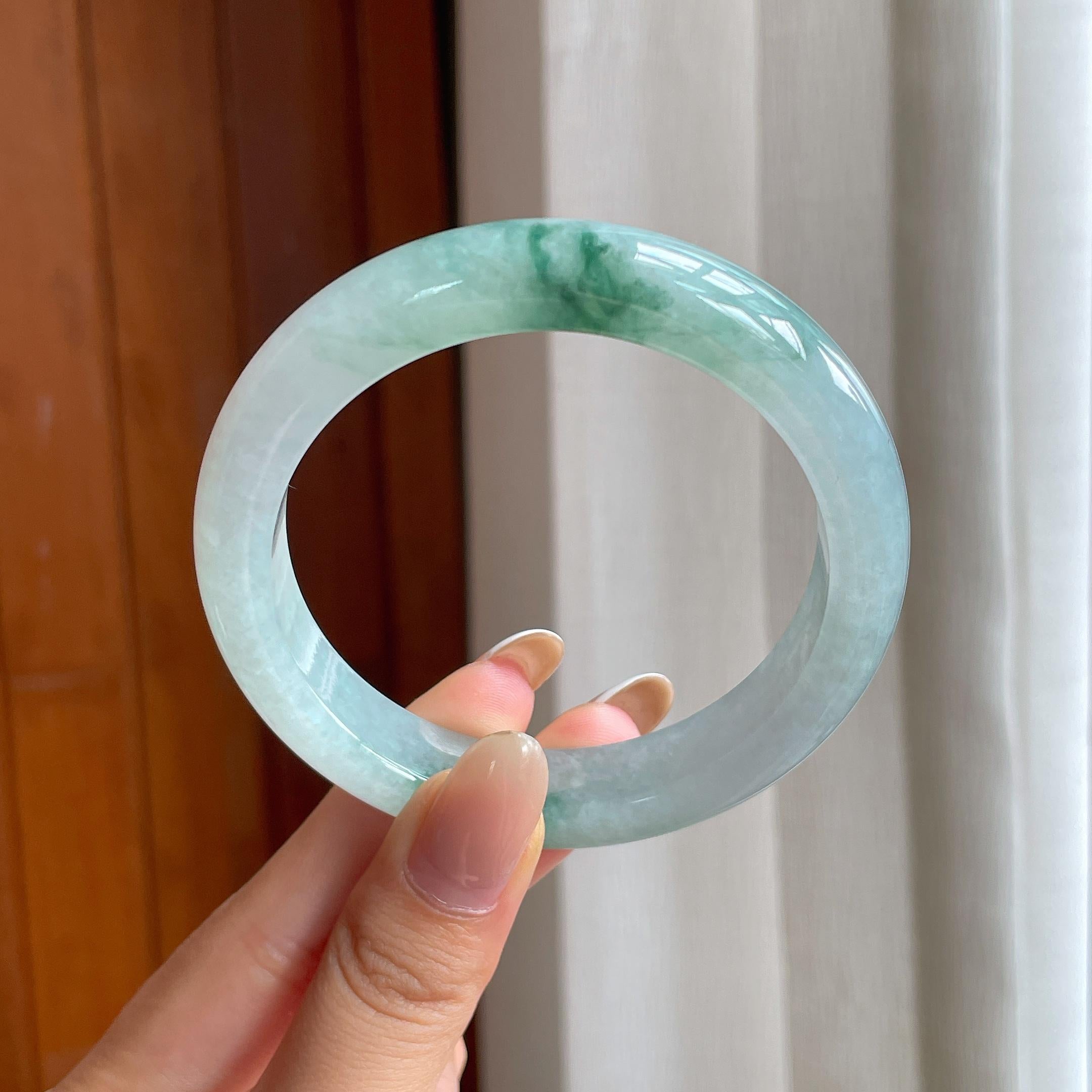 糯冰飘花翡翠平安镯（58mm)（yc414495）