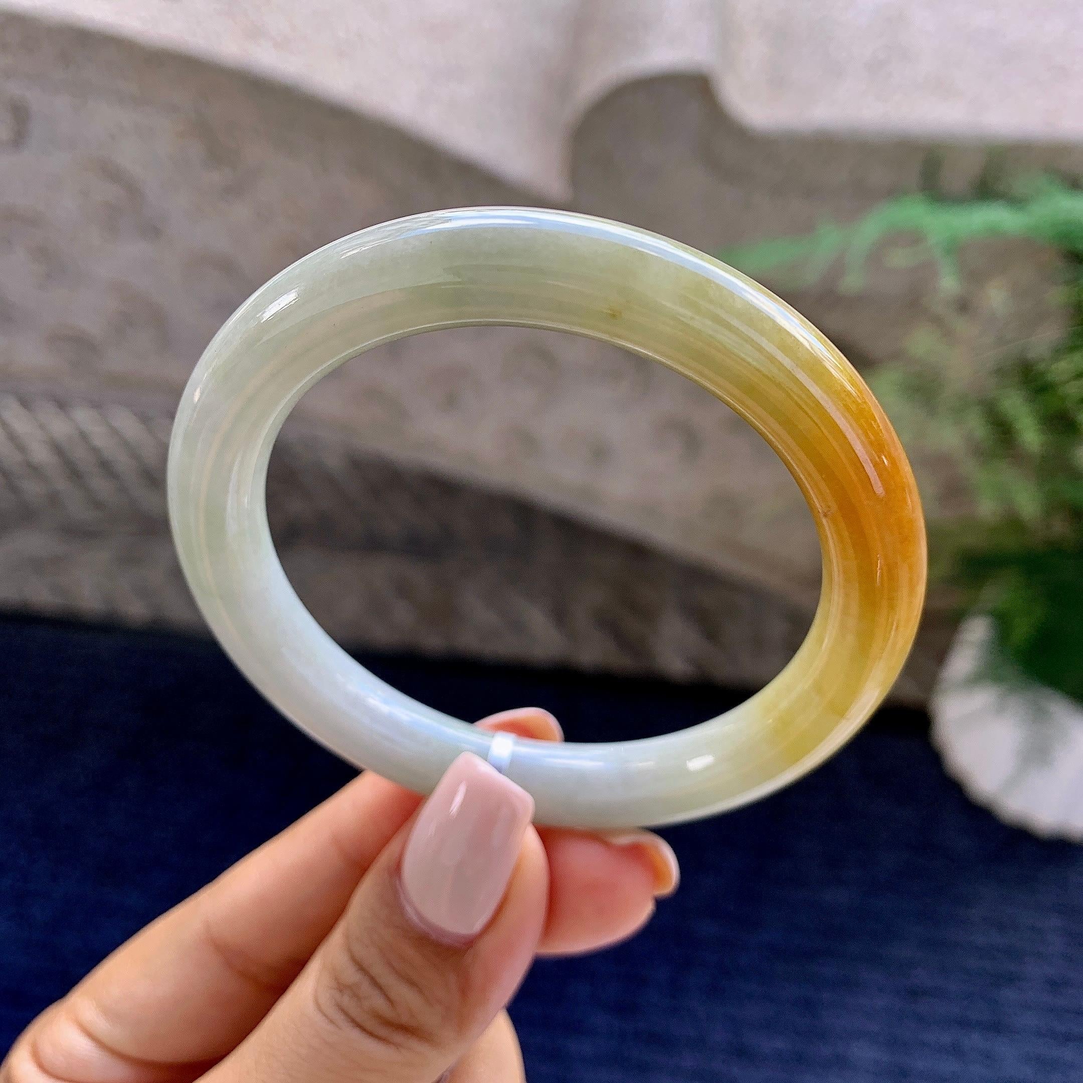 糯种黄翡圆条手镯（53.8mm）（yc223953）