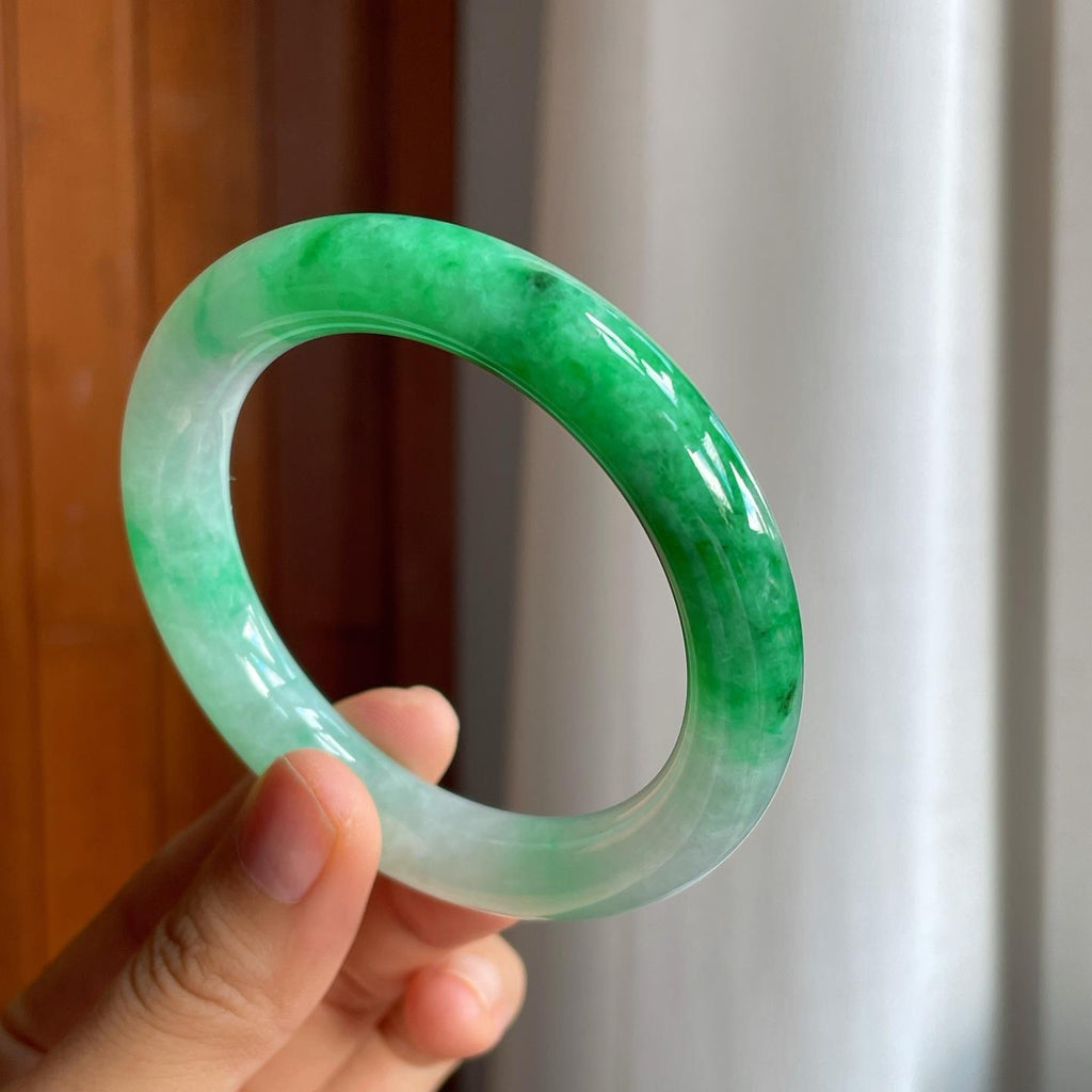 糯冰带色翡翠圆条手镯（56mm）（yc225114）