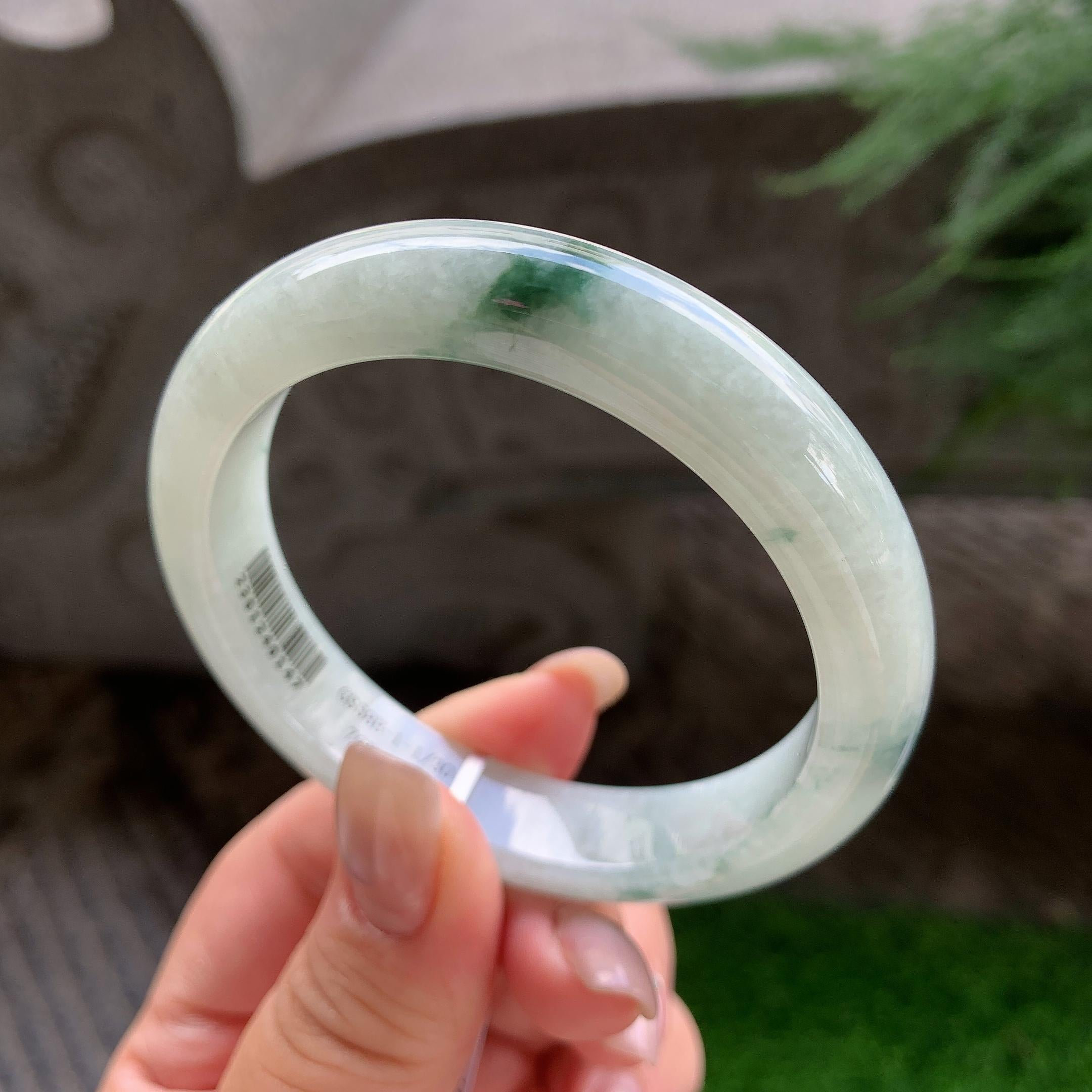 糯种飘蓝花正圈平安镯  57.2圈口  天然缅甸A货翡翠（yc418854）