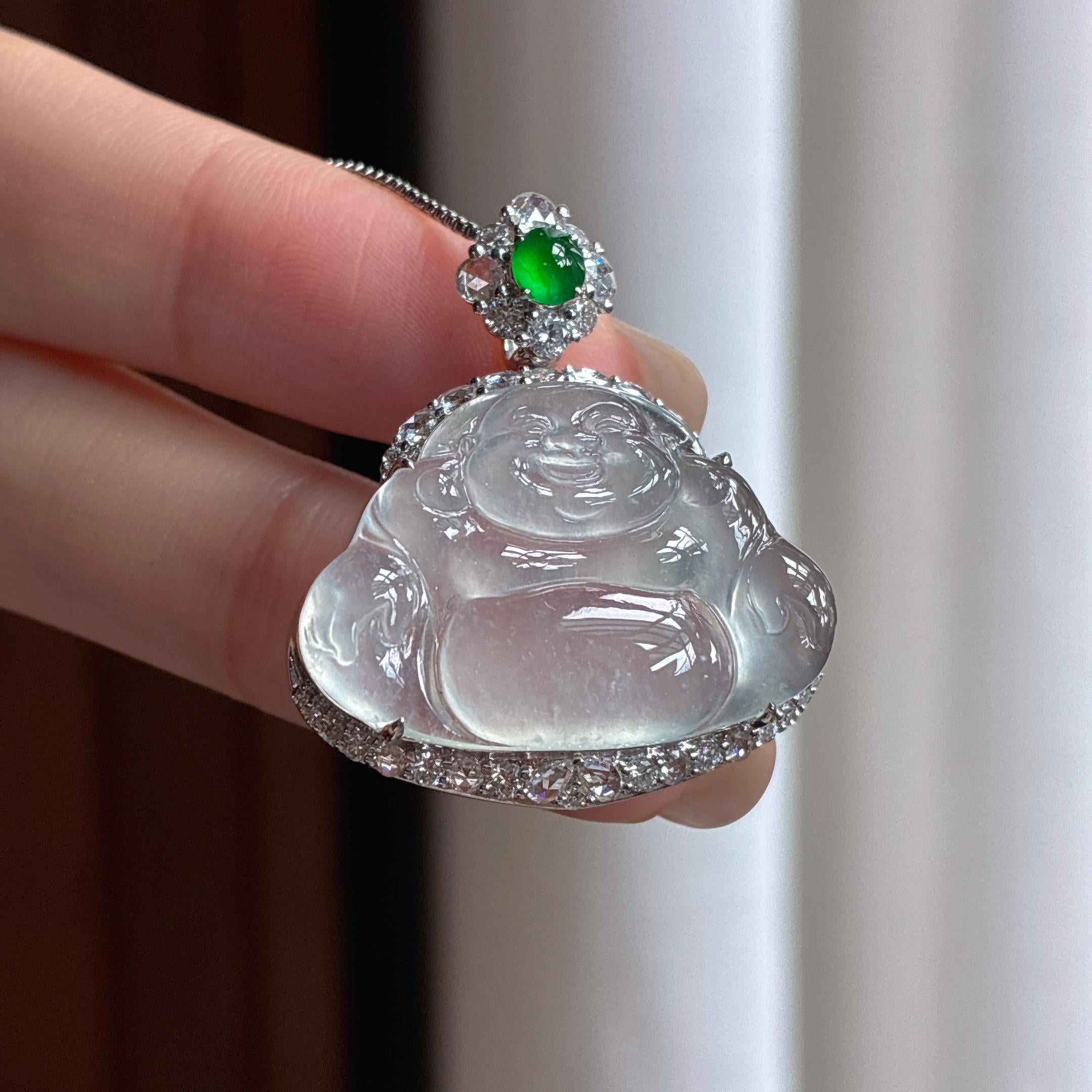 Phật công ngọc phỉ thúy băng chủng không màu đính vàng 18k (yc450440)
