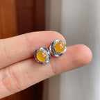 18k金钻镶糯冰黄翡翡翠耳钉（yc257282）