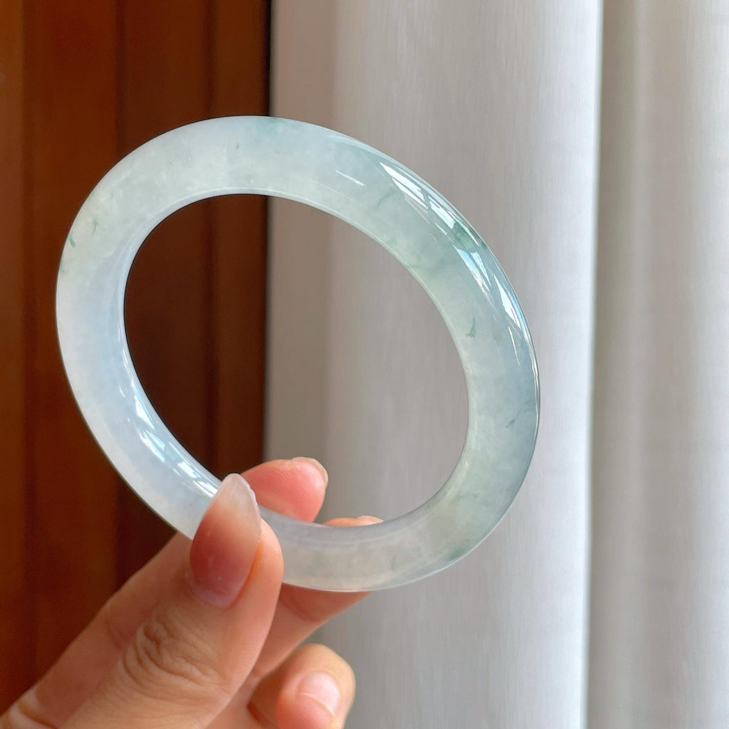 冰种飘花翡翠圆条手镯（59mm)（yc310957）