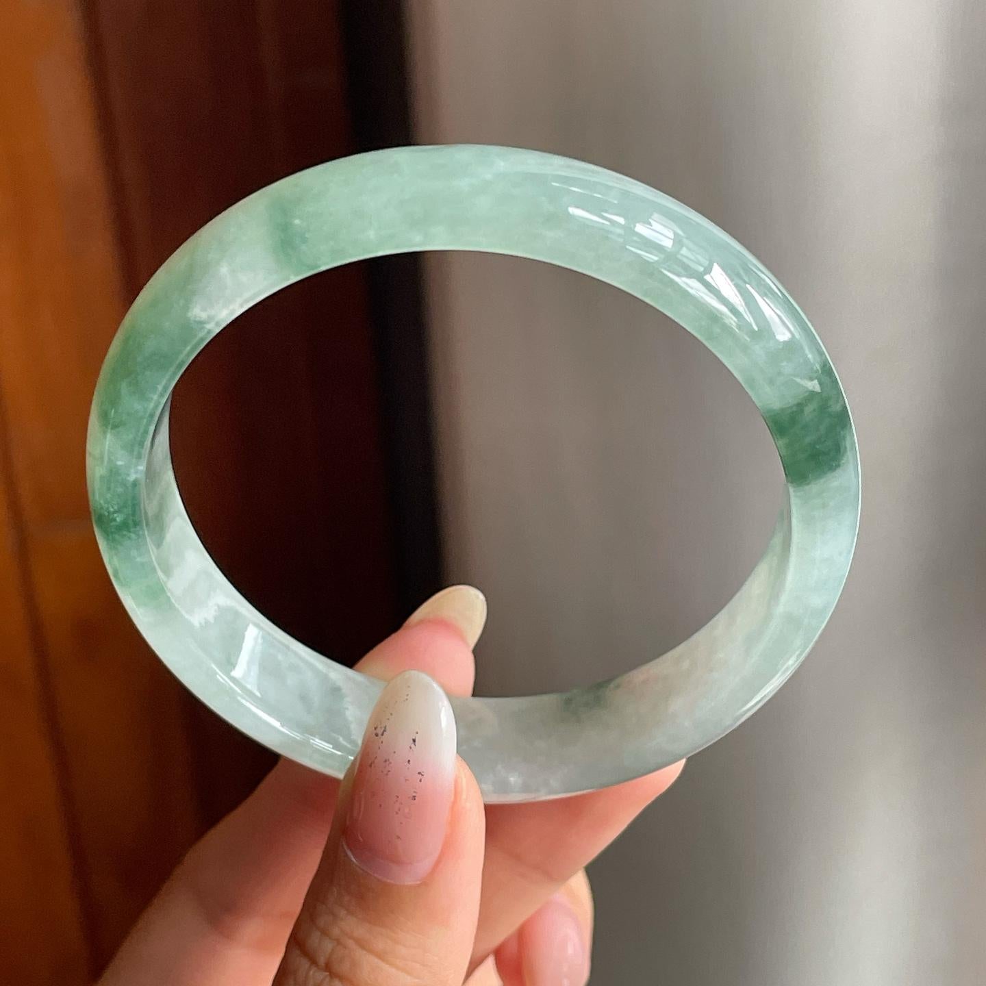 糯冰种飘花翡翠平安镯（58.6mm）（yc217405）