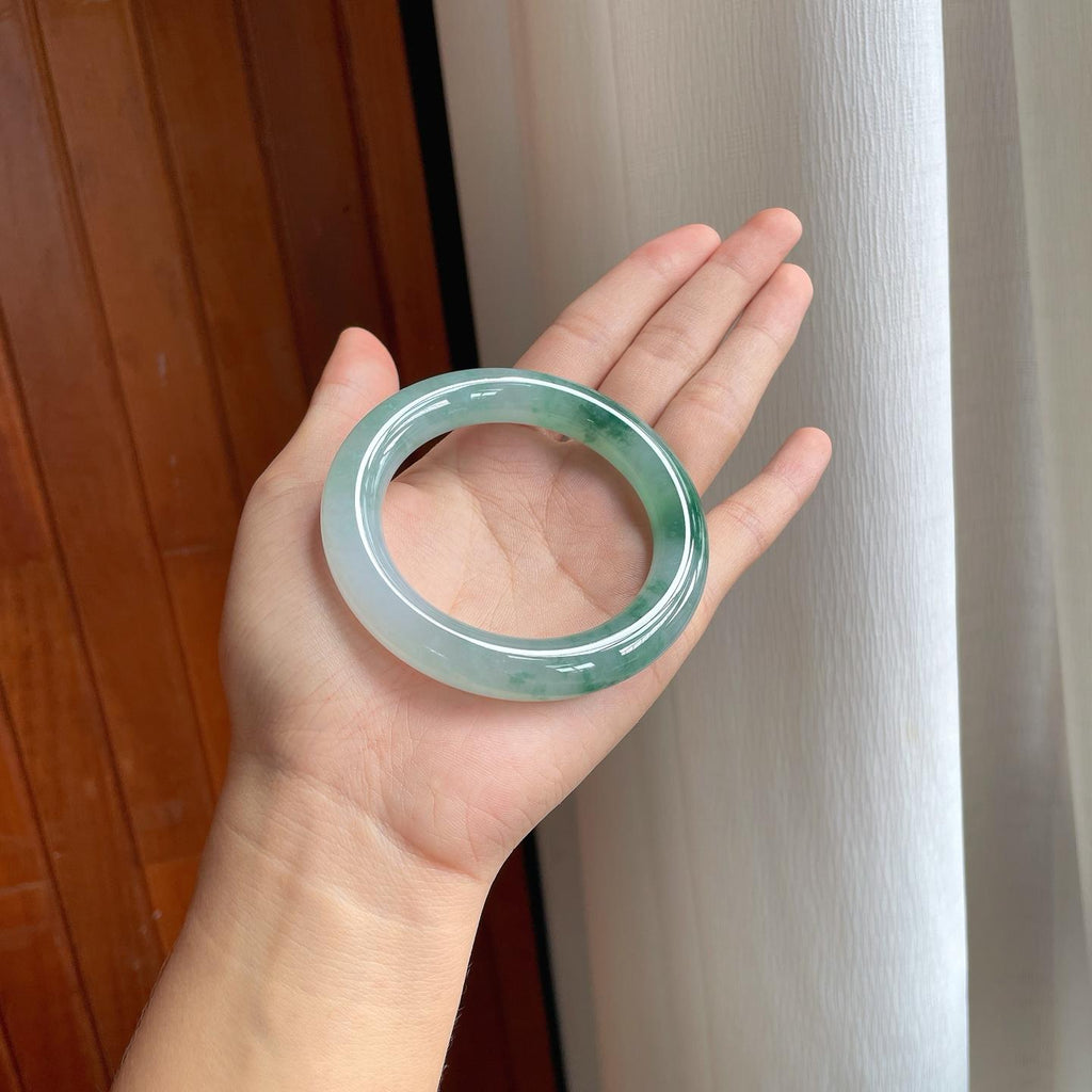 冰种飘花翡翠圆条手镯（55.8mm）（yc249168）
