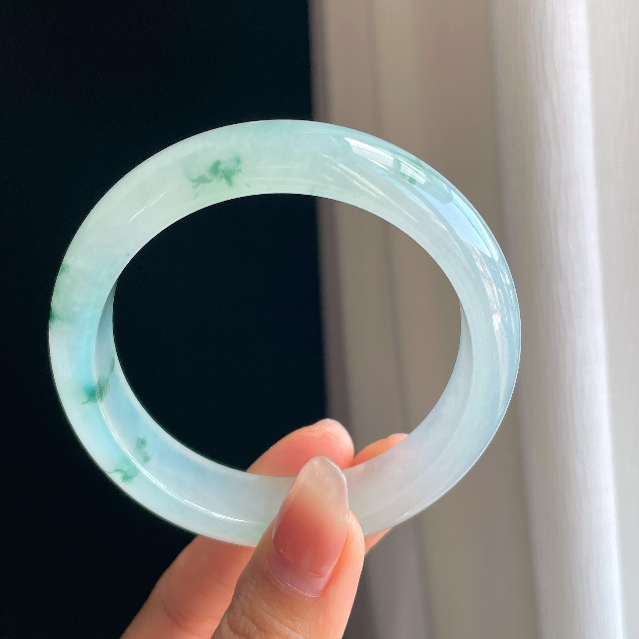 冰种飘花翡翠平安镯（58mm）（yc329550）