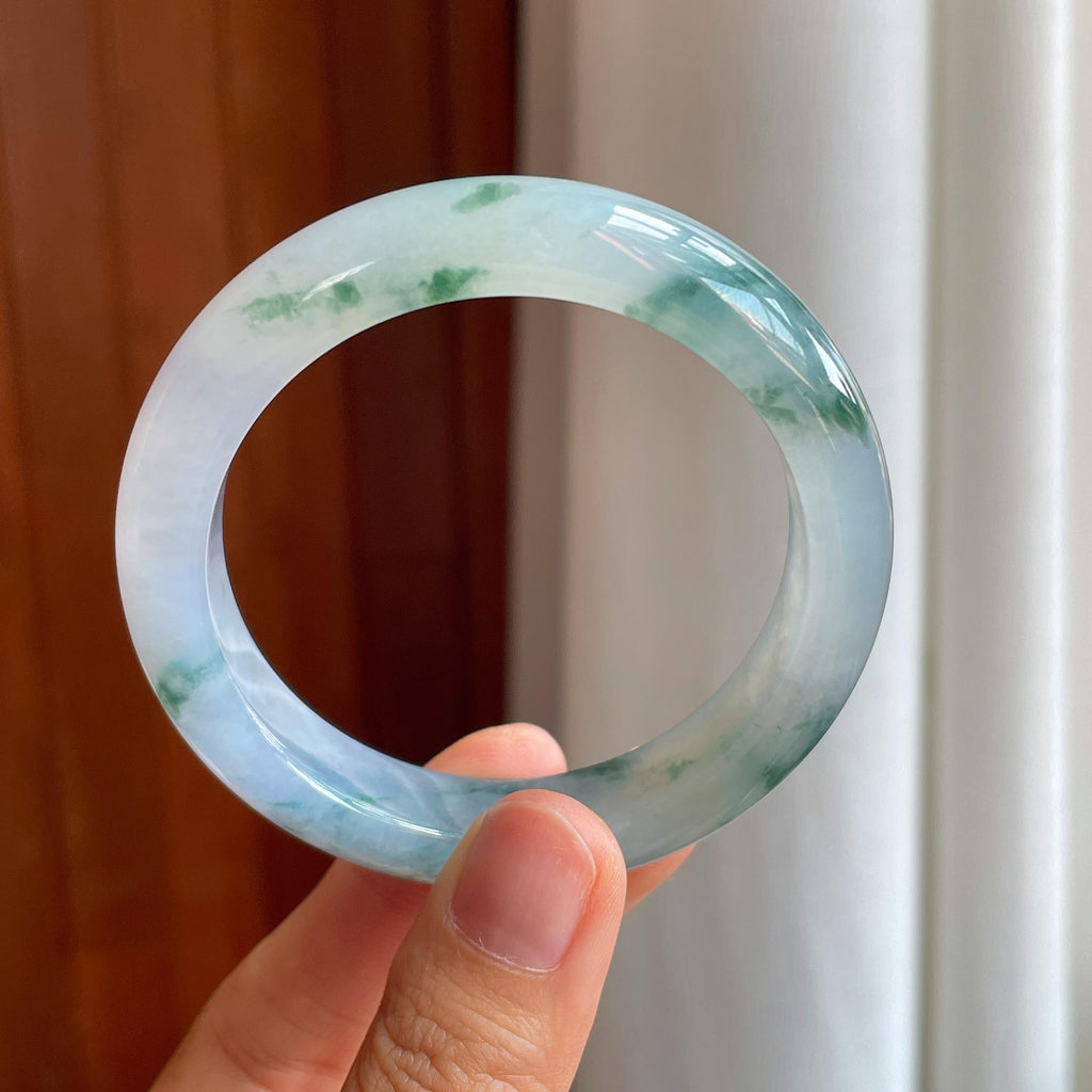 冰种飘花带紫翡翠平安镯（53.2mm）（yc358363）