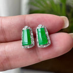 18K金钻镶糯冰种无事牌耳钉  天然缅甸A货翡翠（yc454872）