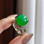 Mặt trứng dương lục nõn băng, đế đồng - Ngọc phỉ thúy tự nhiên Miến Điện loại A (yc451548)