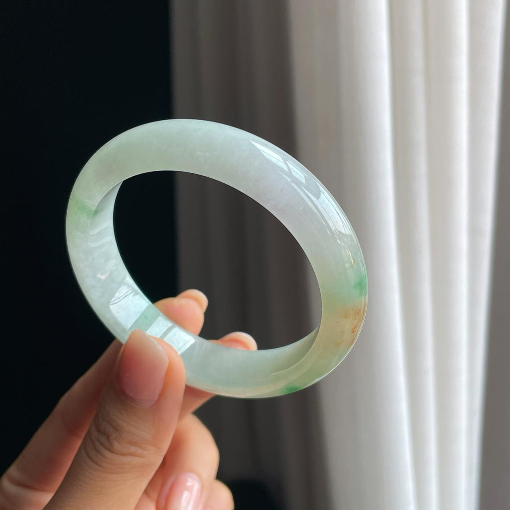 糯冰带色洒金特色翡翠平安镯（54mm)（yc397119）
