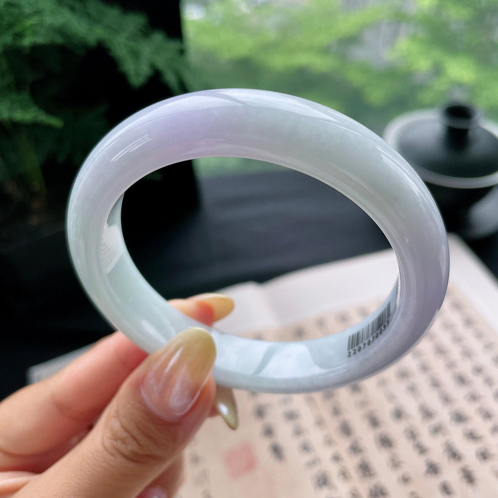 细糯种淡春彩正圈平安镯57.8圈 天然缅甸A货翡翠（yc473076）