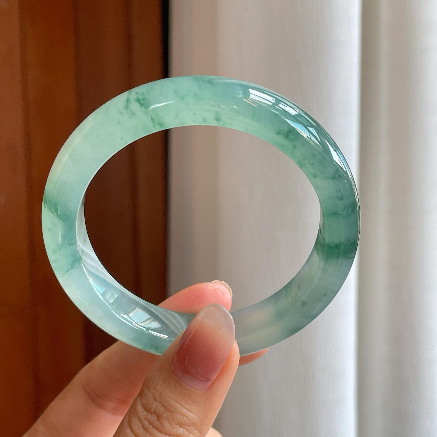 冰种飘花翡翠平安镯（57.4mm)（yc313033）