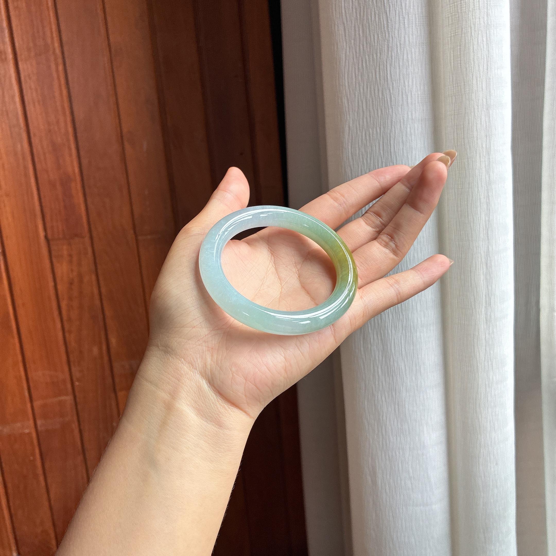 细糯冰黄翡圆条手镯（53.5mm）（yc420180）