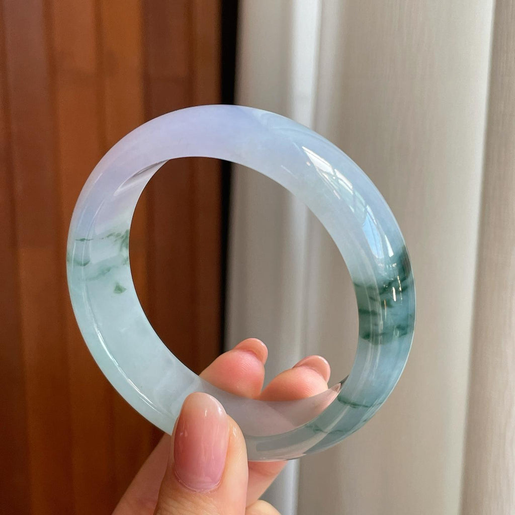 冰种紫罗兰飘花宽版翡翠平安镯（57mm）（yc335314）
