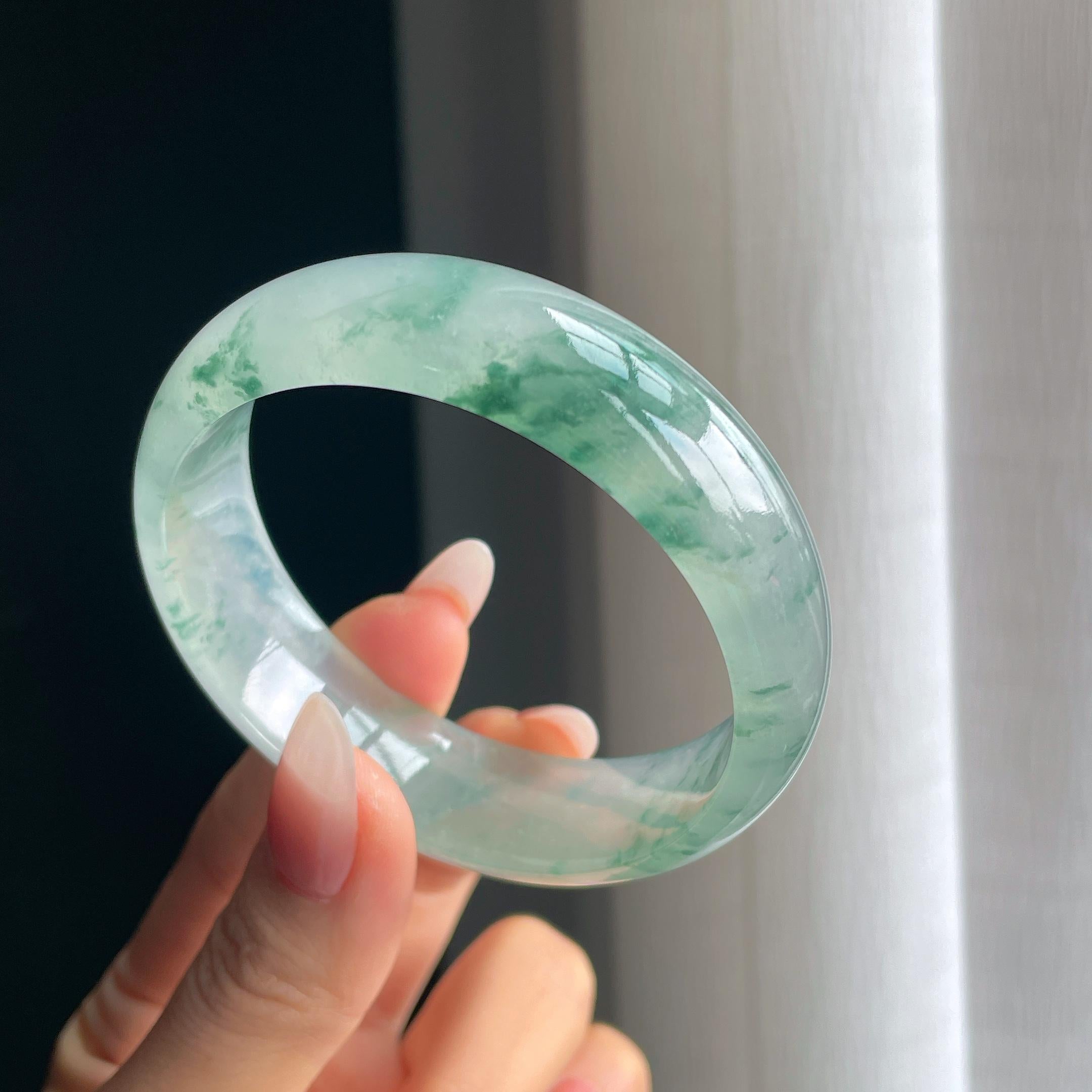冰种飘花翡翠平安镯（56.5mm）（yc294861）