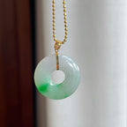 18k金扣糯冰飘绿花翡翠甜甜圈（yc251742）