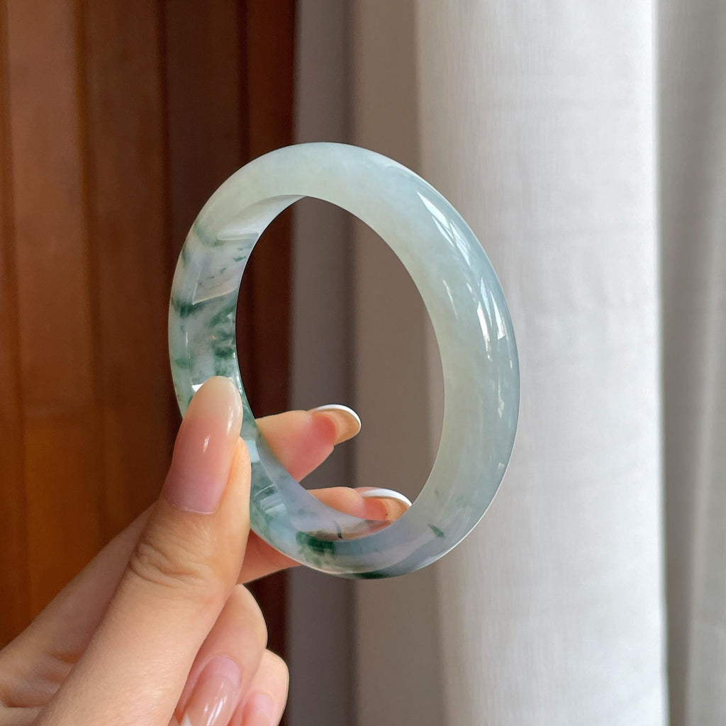 糯冰飘花翡翠平安镯（55.4mm)（yc415331）
