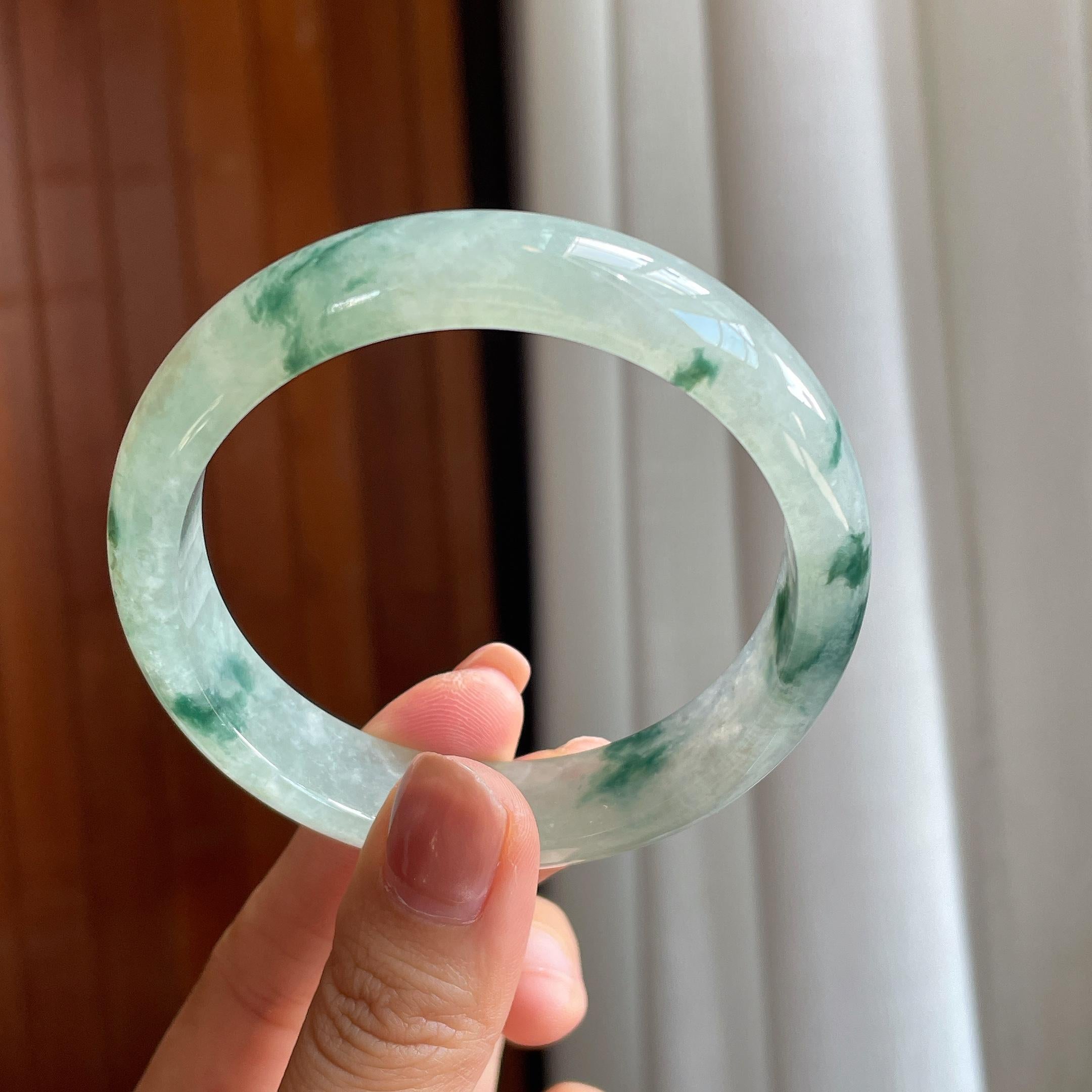 糯冰飘花翡翠平安镯（58.5mm）（yc285958）