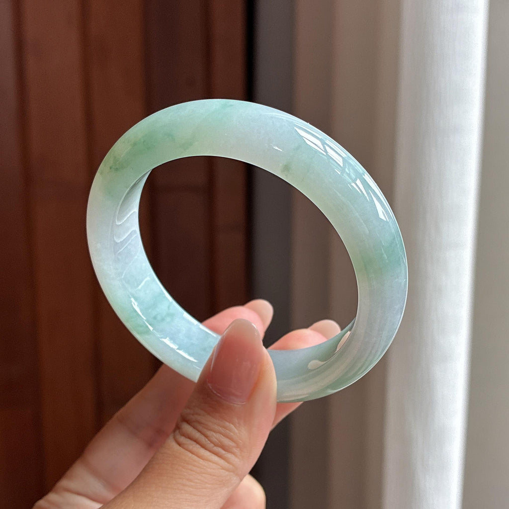 小圈口 糯冰飘花正圈平安镯 50圈 天然缅甸Ａ货翡翠（yc502535）