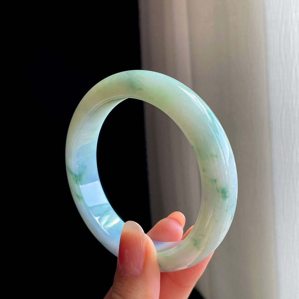 糯冰飘花带紫翡翠平安镯（57.5mm）（yc346536）