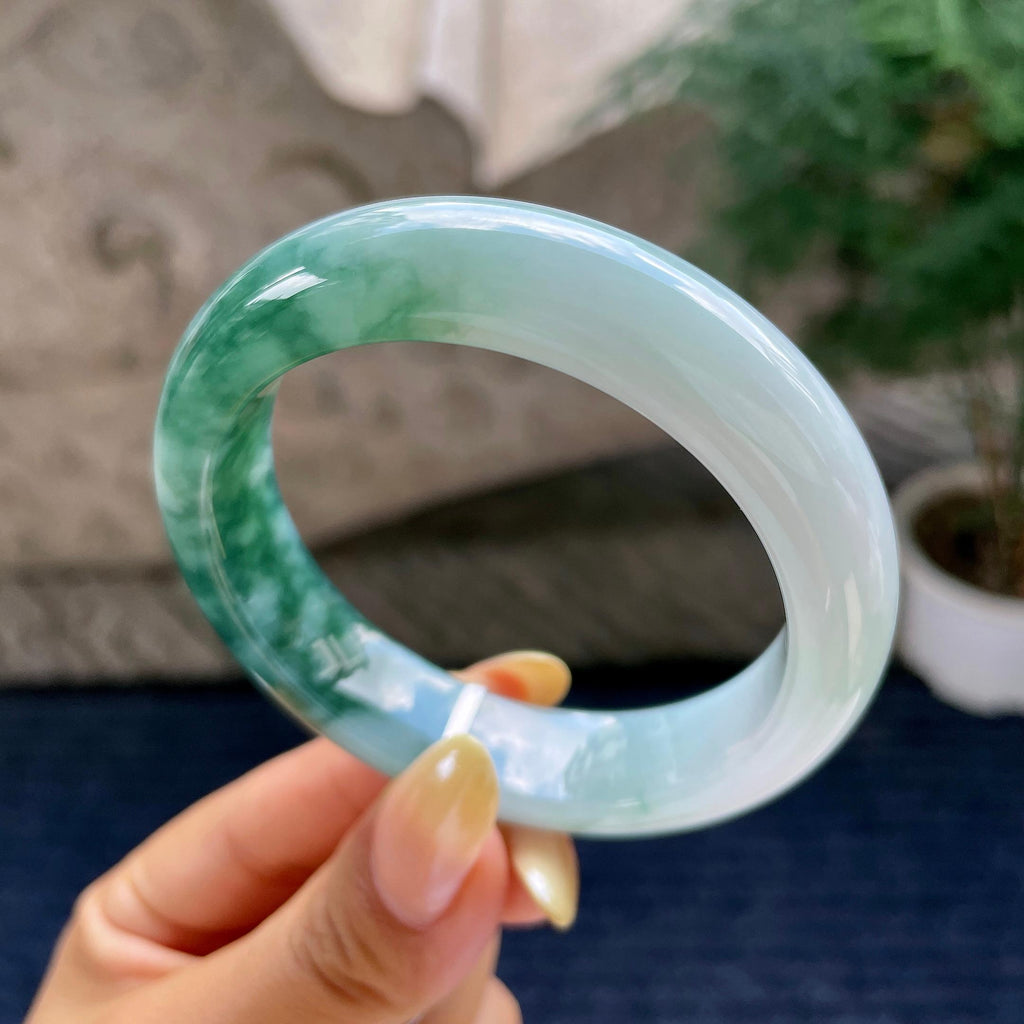 细糯种飘花正圈平安镯55.3圈 天然缅甸A货翡翠（yc483939）