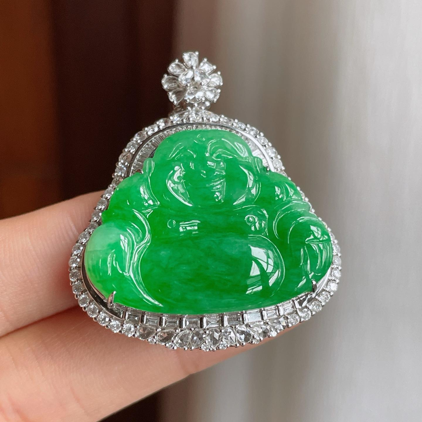 18k金镶糯冰满绿翡翠佛公（yc248488）