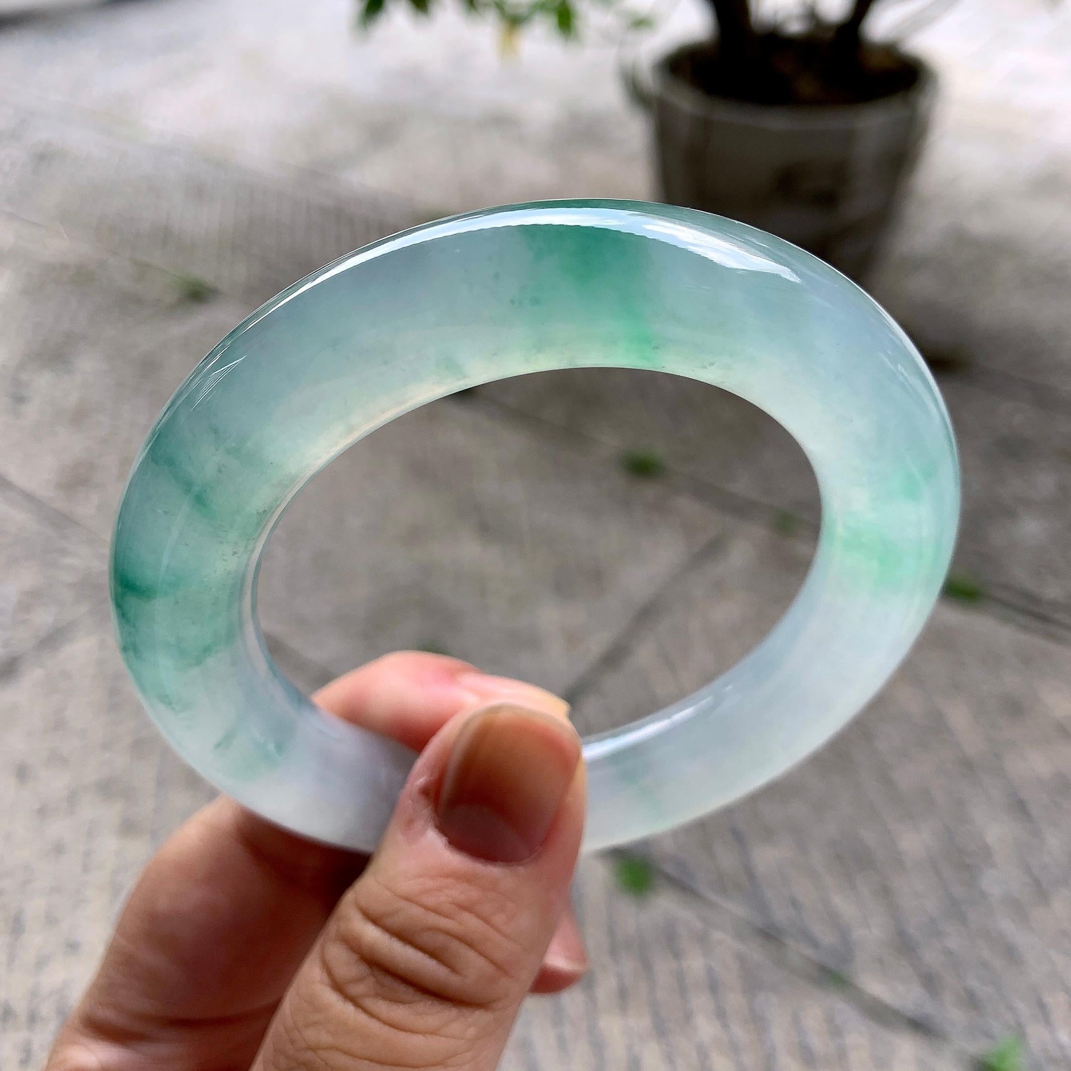 冰种飘花圆条手镯（55mm）（yc200091）