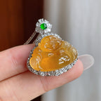 18k金钻镶冰种黄翡翡翠佛公（yc263546）