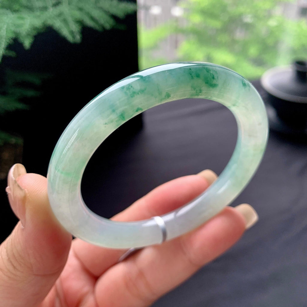 糯冰种飘绿花圆条手镯 54.8圈口 天然缅甸A货翡翠（yc473125）