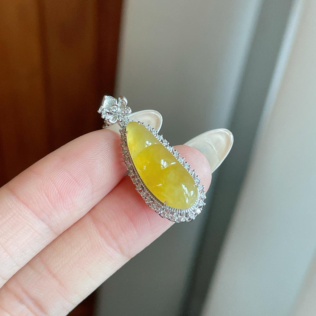 18k金钻镶糯冰黄翡翡翠豆子（yc265160）