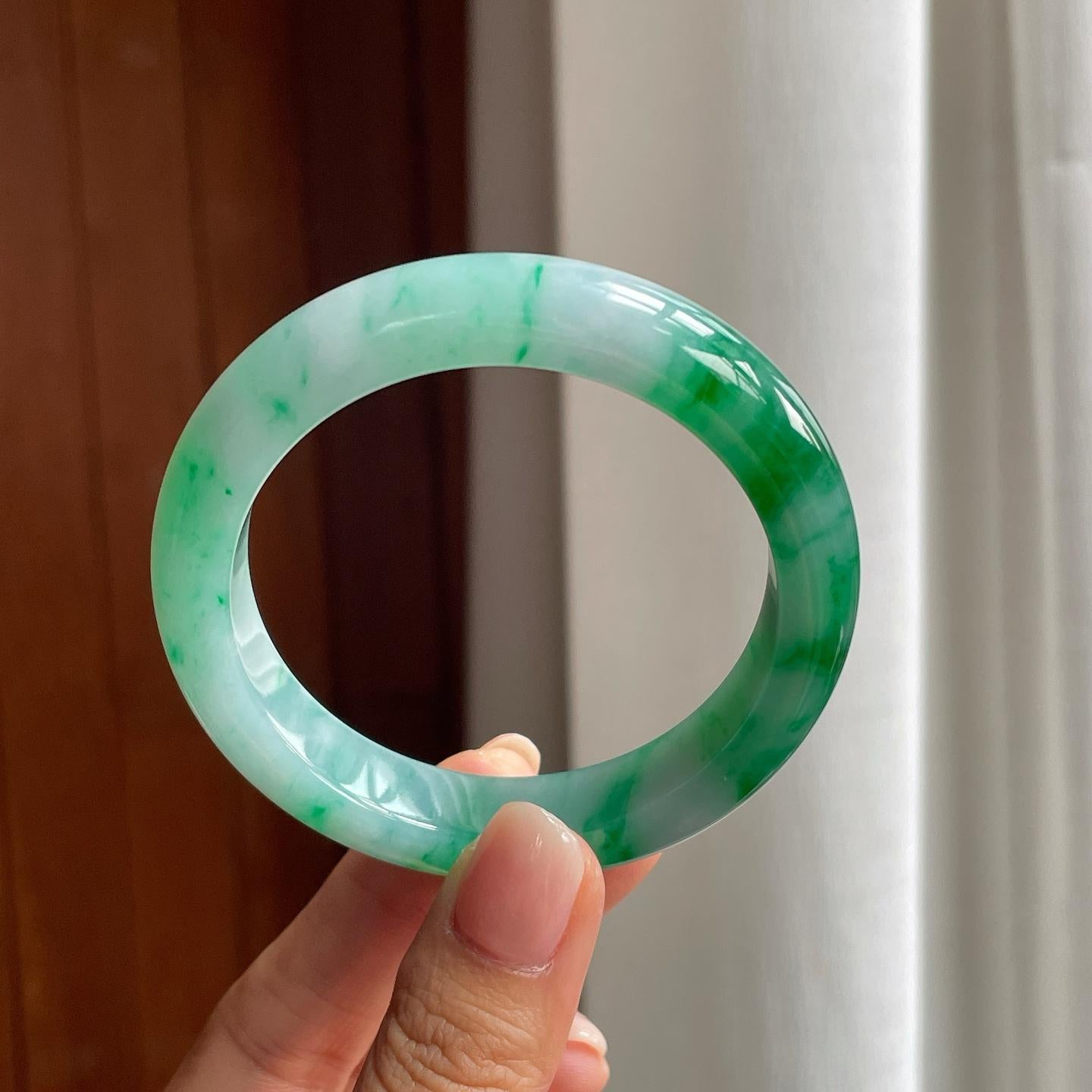 糯冰带色翡翠平安镯（56mm）（yc376717）