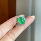 18k金钻镶冰种满色翡翠蛋面戒指（yc265159）