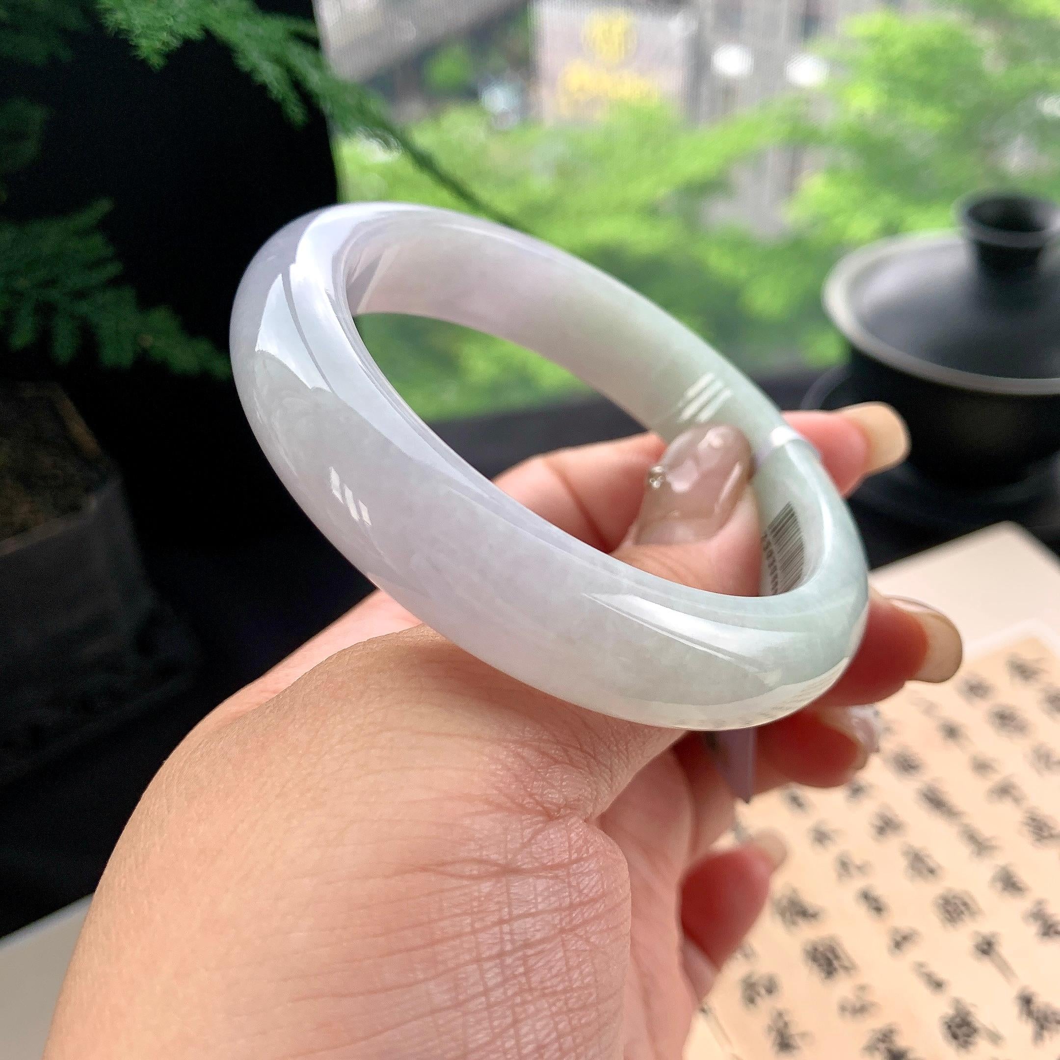 细糯种淡春彩正圈平安镯 54.3圈口 天然缅甸A货翡翠（yc473069）