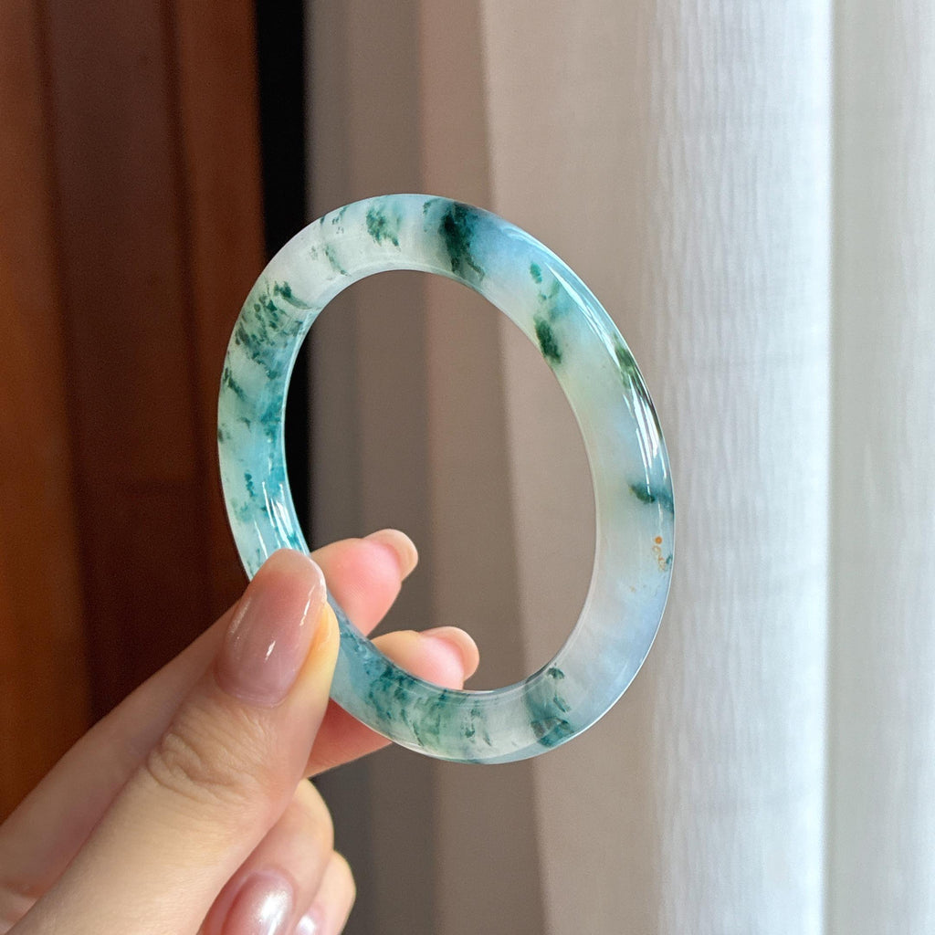 冰种飘花翡翠圆条手镯 50圈（yc436795）