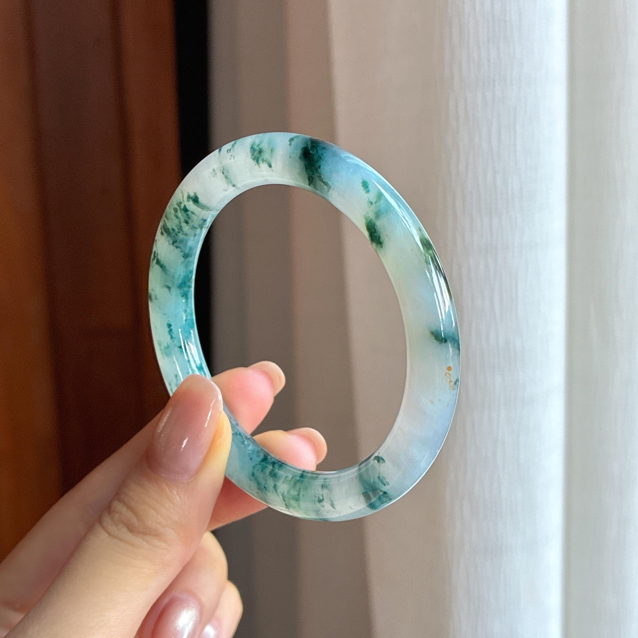 冰种飘花翡翠圆条手镯 50圈（yc436795）