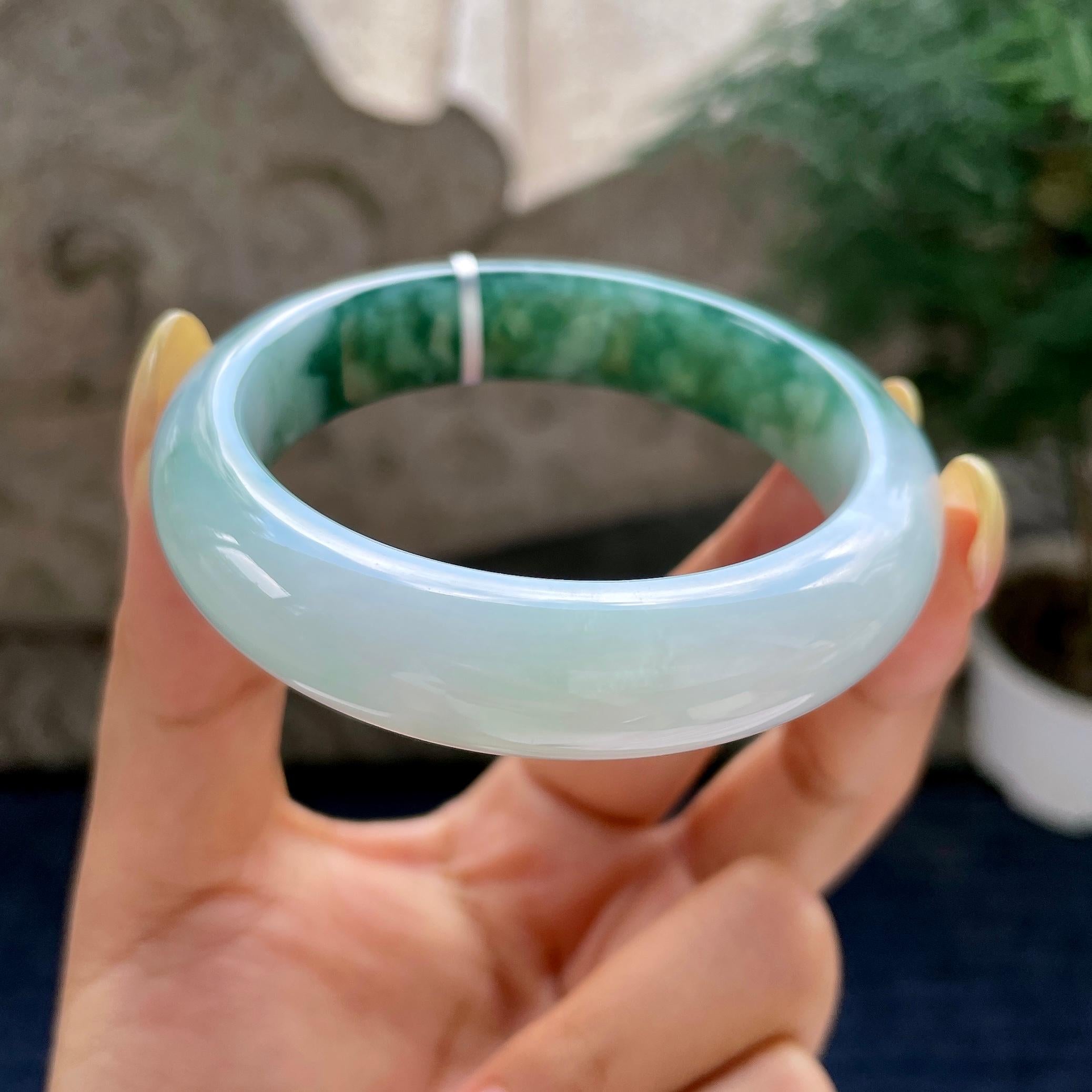 细糯种飘花正圈平安镯55.3圈 天然缅甸A货翡翠（yc483939）