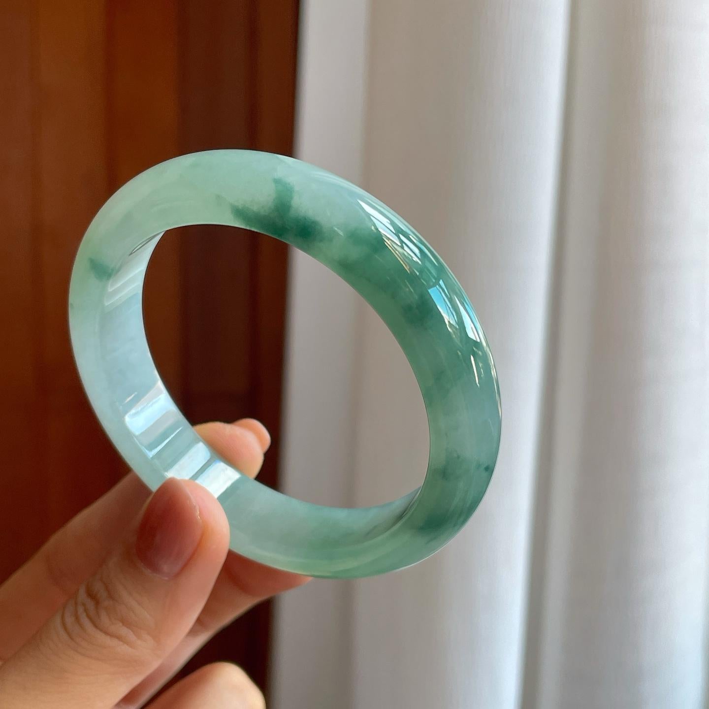 冰种飘花翡翠平安镯（56.7mm）（yc278717）