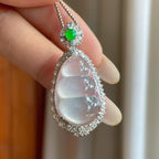 18k金钻镶冰玻种无色翡翠福豆（yc269026）