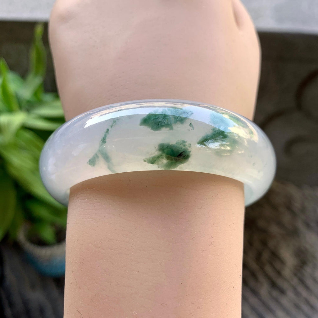 糯冰种飘花宽版轮胎手镯（56.8mm）（yc309460）