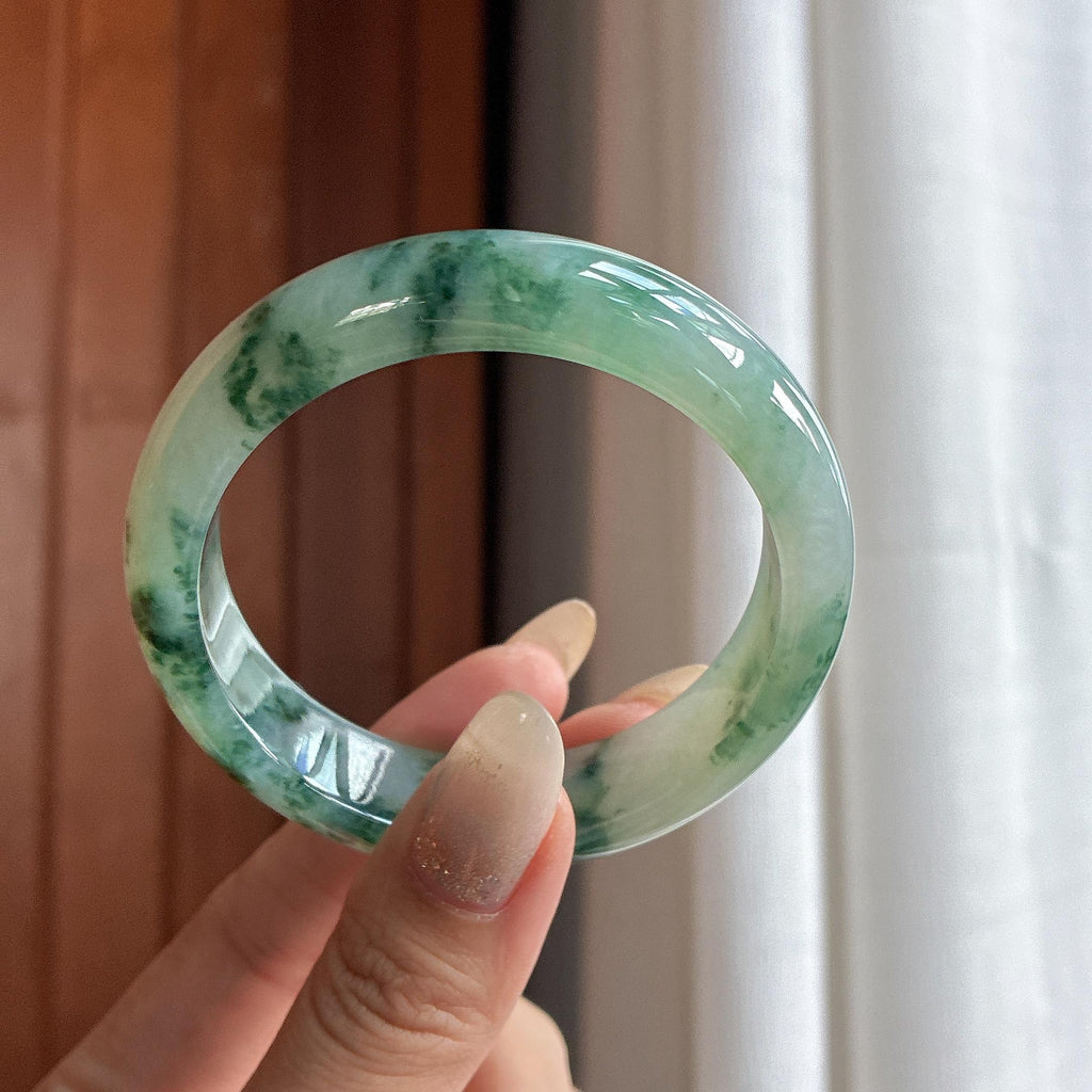 糯冰飘花正圈平安镯 54圈 天然缅甸A货翡翠（yc484795）