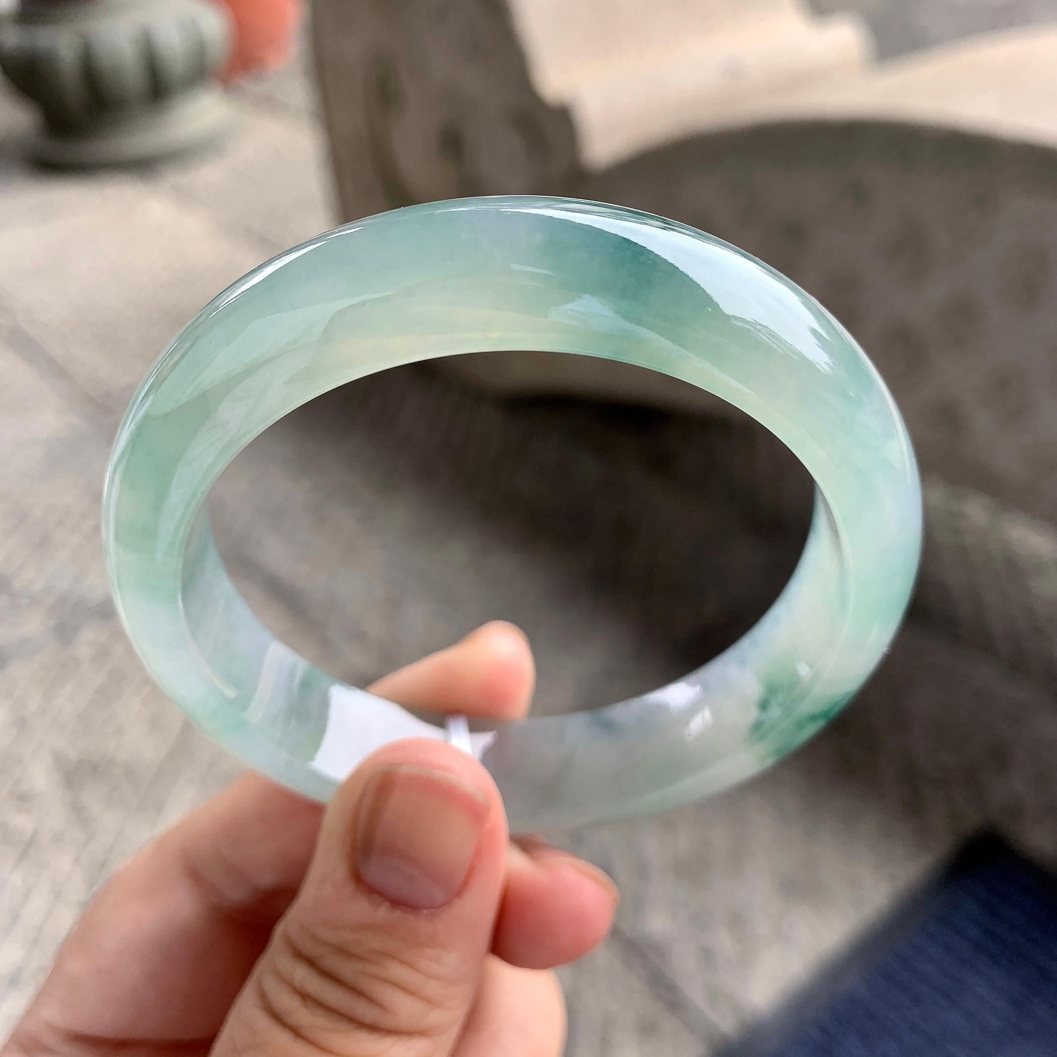 糯冰种飘花平安镯（56mm）（yc228513）