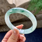 大圈口 糯冰种飘蓝花正圈平安镯 61圈口 天然缅甸A货翡翠（yc372341）
