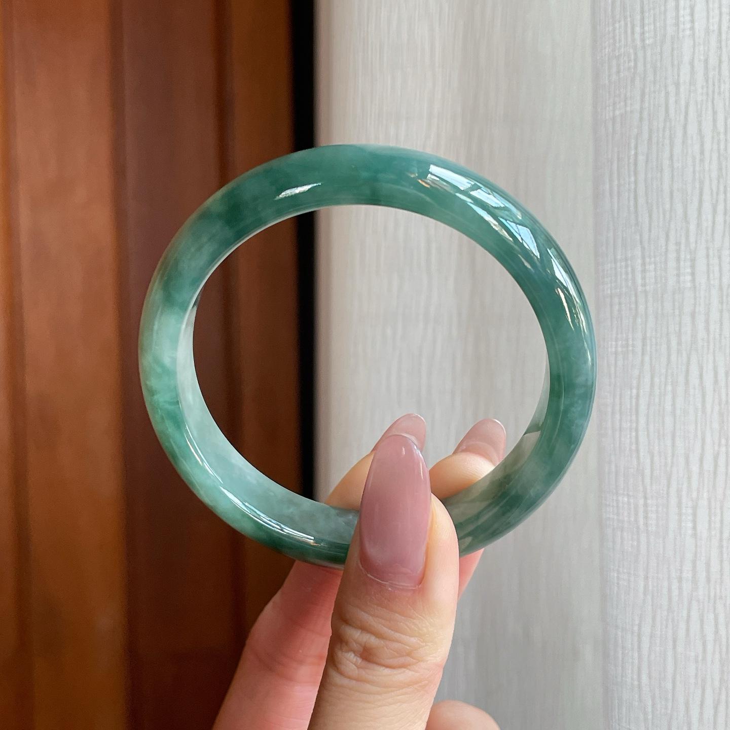 糯冰蓝底飘花翡翠平安镯（50mm）（yc295006）