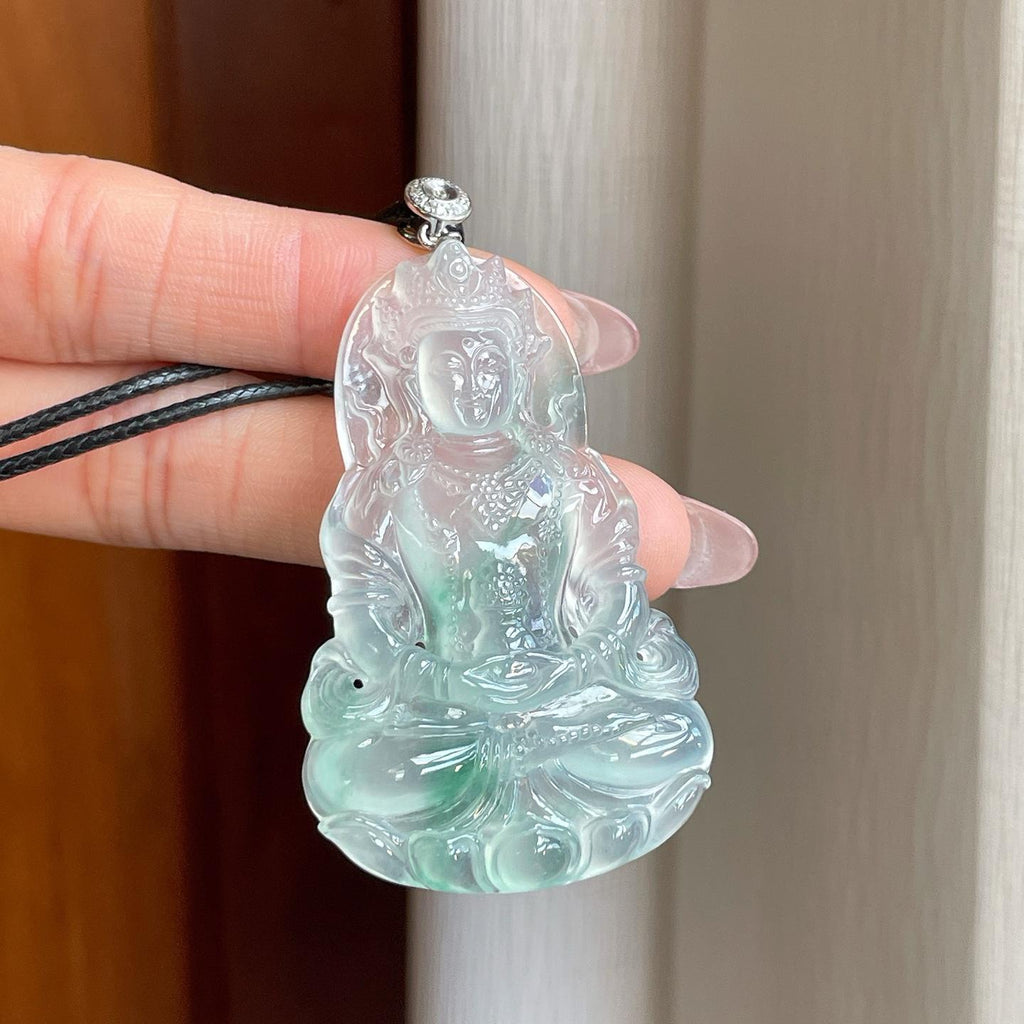 18k金钻镶冰玻种飘花翡翠观音（yc291622）