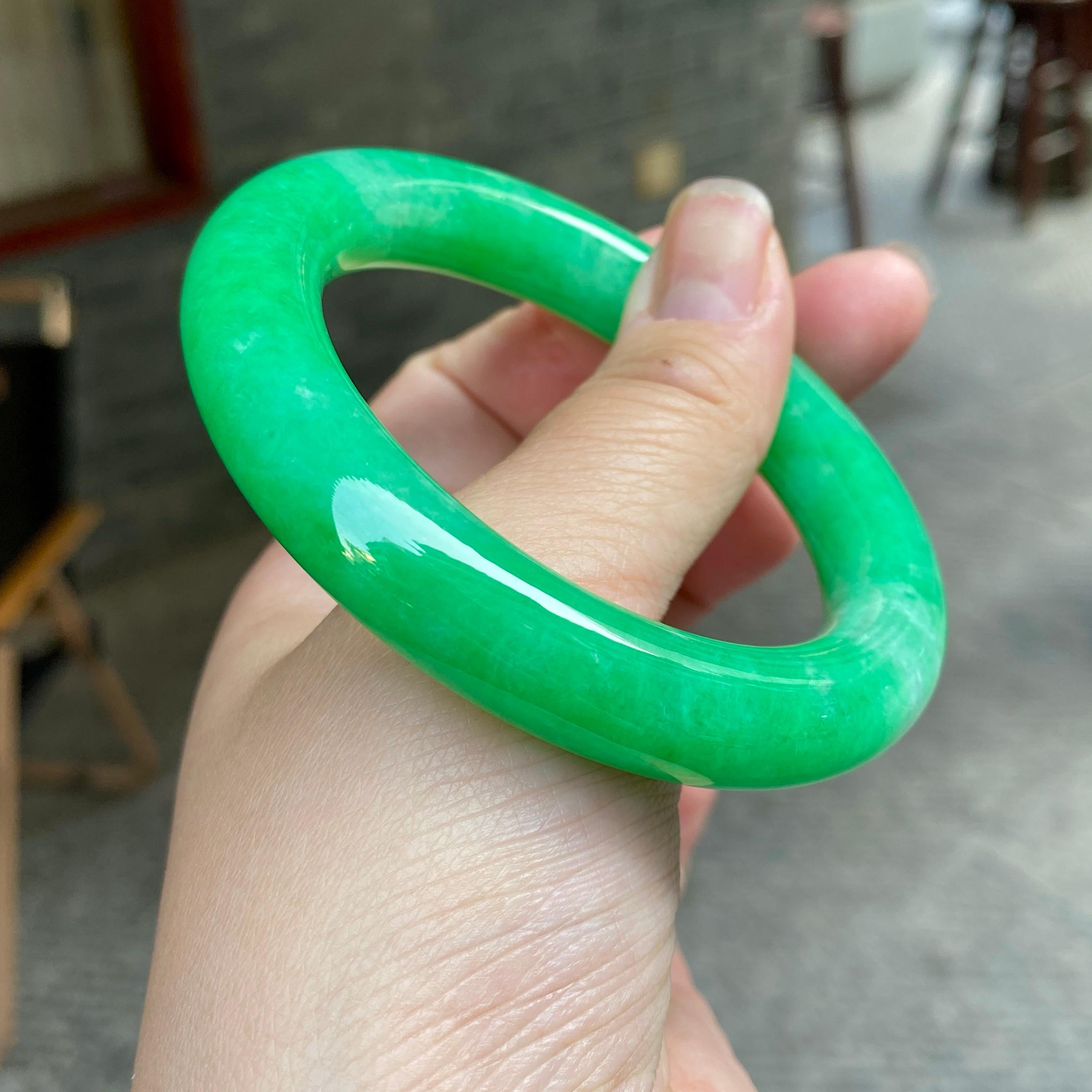细糯种满绿圆条手镯一对（57mm）（yc311881）