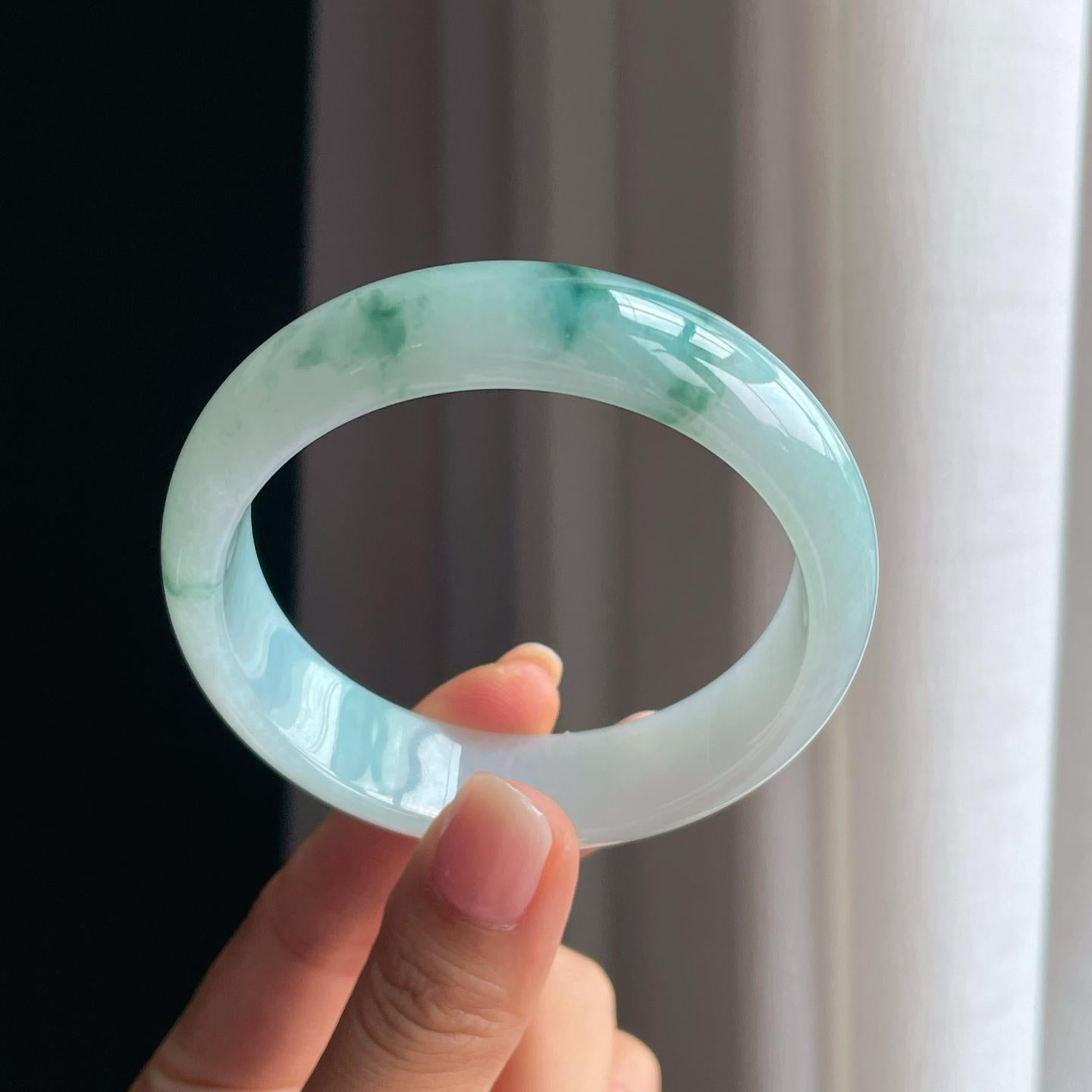 糯冰宽版飘花翡翠平安镯（58.5mm）（yc378054）